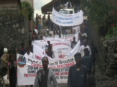 Objectif Brousse Marche de protestation des pygmèes at Nord Kivu Secteur des derniers gorille de montagne Parc national des Virunga.jpg
